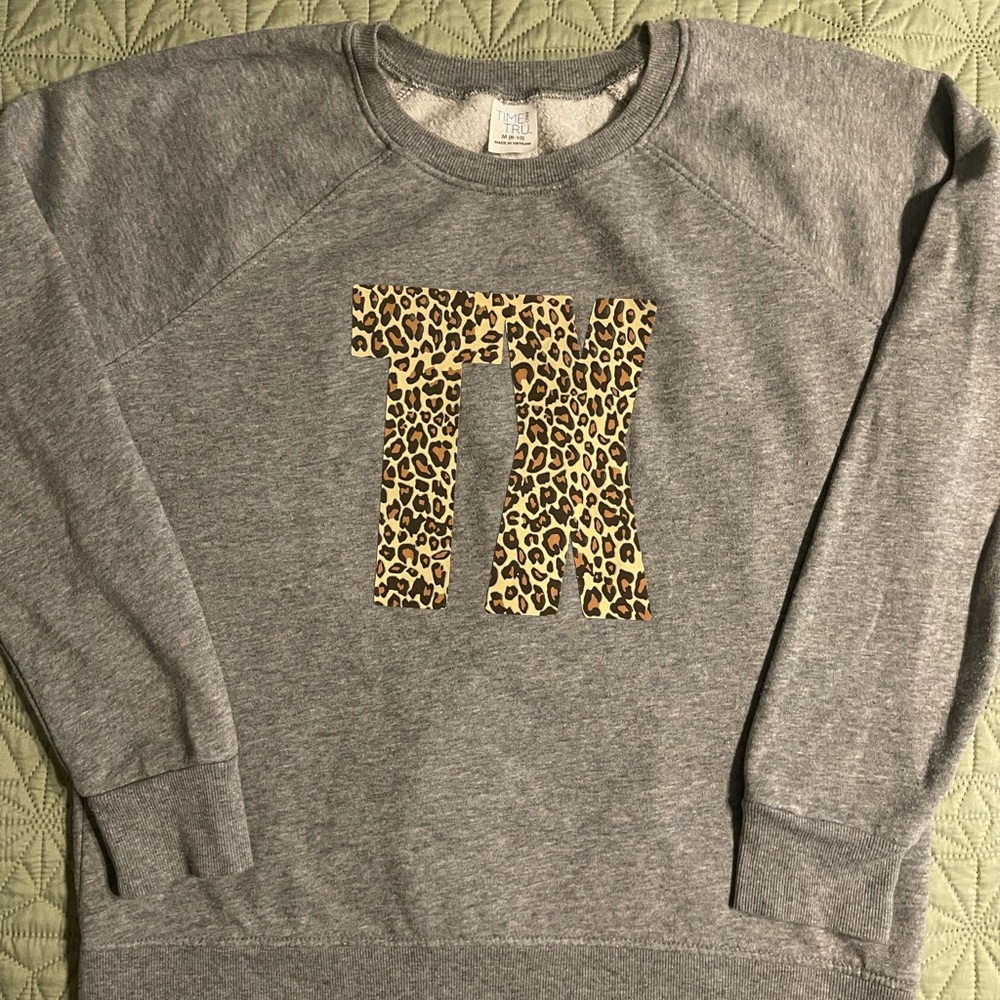 Time and Tru Gray Sweater with Leopard Print